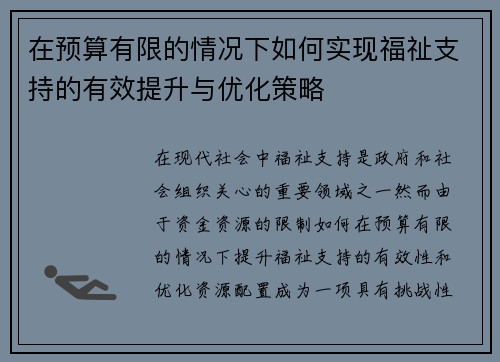 在预算有限的情况下如何实现福祉支持的有效提升与优化策略